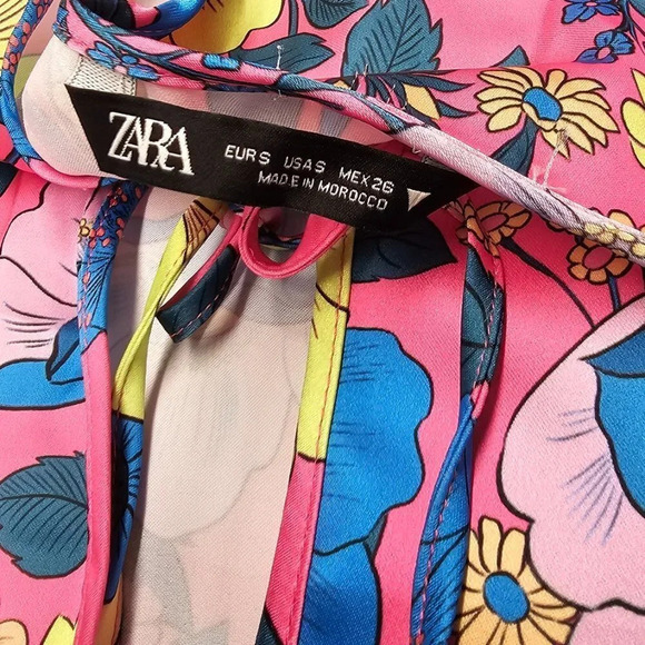Zara Womens Tie Front Floral Neon Long Sleeve Top Size Small - Picture 6 of 7